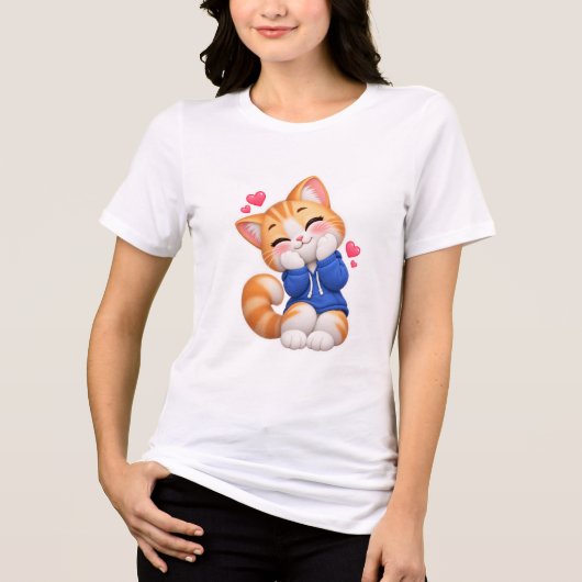 Zachte Kat Verlegen Glimlach Sticker Tri-Blend Shirt (Voorkant)