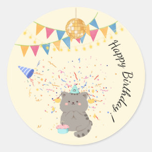 Zachte Katte Gelukkige Verjaardag Ronde Sticker