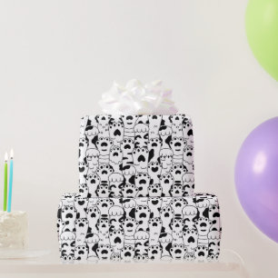 Zachte Kattenpoten Patroon Zwart Wit  Cadeaupapier
