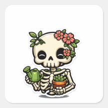 Zachte Kawaii Bloemige Tuinier Skelet Sticker