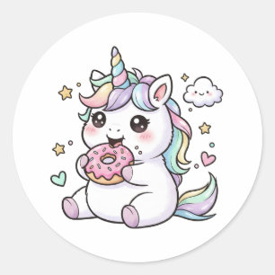 Zachte Kawaii Eenhoorn Eet Donut Sticker
