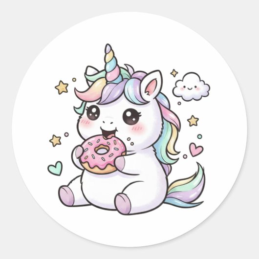 Zachte Kawaii Eenhoorn Eet Donut Sticker (Voorkant)