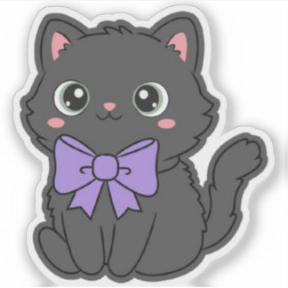 Zachte Kawaii Fluffy Kat Grote Paarse Strik Vinyl Sticker