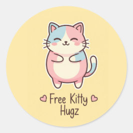 Zachte Kawaii Kat Gratis Puppy Knuffels Pastelkleu Ronde Sticker