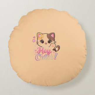 Zachte Kawaii Kat "Hé Schatje" Ronde Worp Kussen
