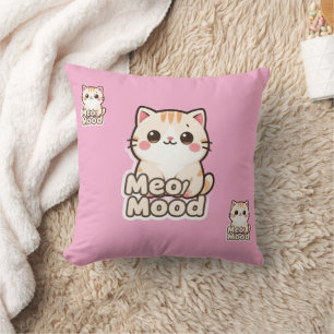 Zachte Kawaii Kat Miauw Stemming Roze Worp Kussen