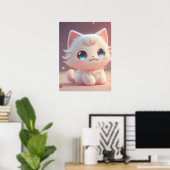 Zachte Kawaii Knuffige Witte Kat Poster (Thuiskantoor)