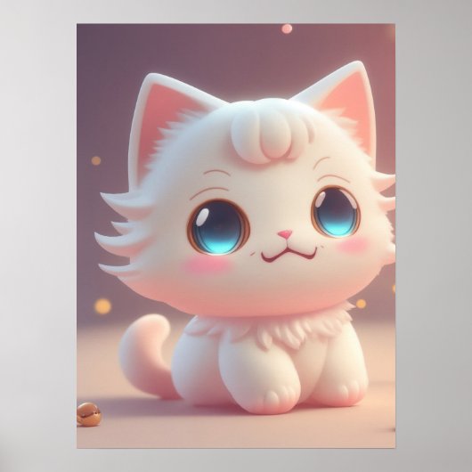 Zachte Kawaii Knuffige Witte Kat Poster (Voorkant)