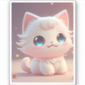 Zachte Kawaii Knuffige Witte Kat Sticker (Voorkant)