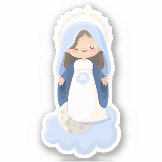 Zachte Kawaii Maagd Maria Sticker (Voorkant)