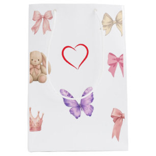 Zachte Kawaii Pastel Strikken Konijn Vlinder Hart Medium Cadeauzakje