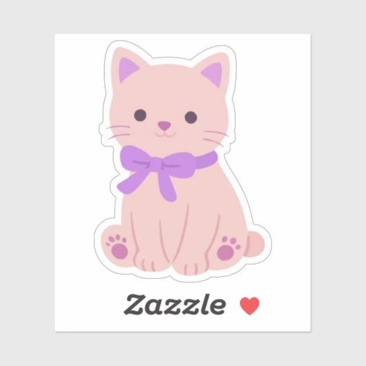 Zachte Kawaii Roze Kitten met Paarse Strik Sticker (Vel)