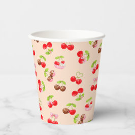 Zachte Kersen Dessert Patroon Zoete Feest Esthetie Papieren Bekers