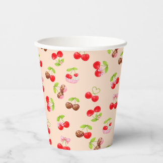 Zachte Kersen Dessert Patroon Zoete Feest Esthetie Papieren Bekers