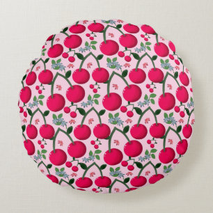 Zachte Kersen Patroon, Glanzend Kawaii Fruit Rond Kussen