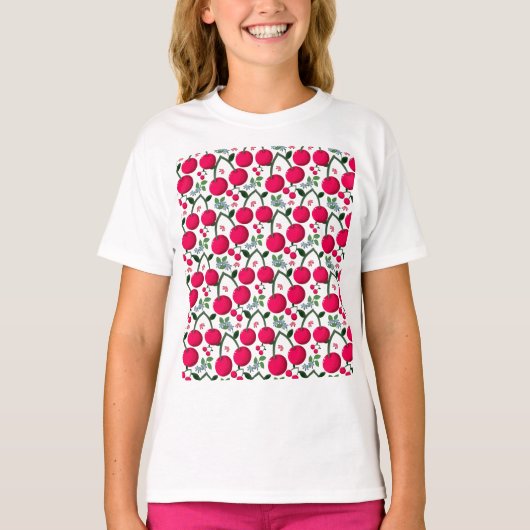 Zachte Kersen Patroon, Glanzend Kawaii Fruit T-shirt (Voorkant)