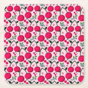 Zachte Kersen Patroon, Glanzende Kawaii Fruit Kartonnen Onderzetters