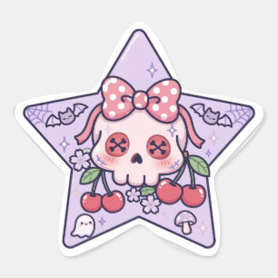 Zachte Kersen Schedel Ster Sticker Roze Halloween