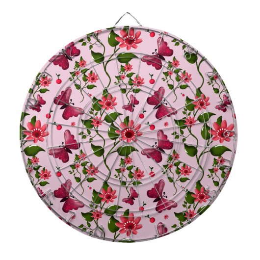 Zachte Kersen Vlinder Patroon, Glanzend Kawaii Fru Dartbord (Voorkant)