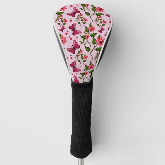 Zachte Kersen Vlinder Patroon, Glanzend Kawaii Fru Golfheadcover (Voorkant)