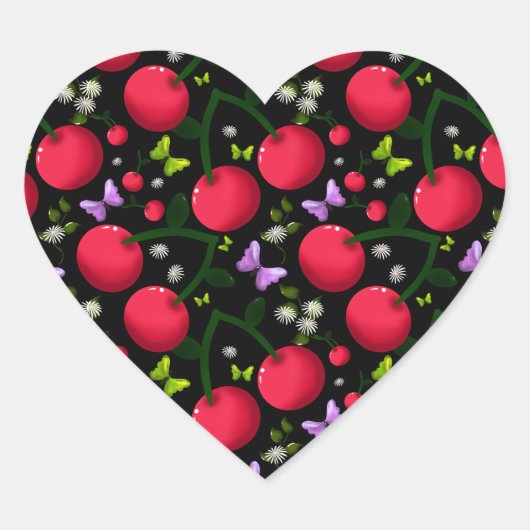 Zachte Kersen Vlinder Patroon, Glanzend Kawaii Fru Hart Sticker (Voorkant)