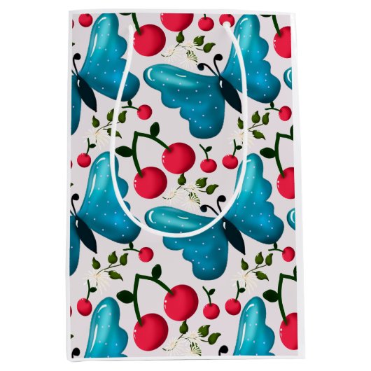 Zachte Kersen Vlinder Patroon, Glanzend Kawaii Fru Medium Cadeauzakje (Voorkant)