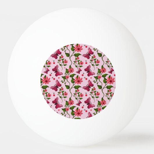 Zachte Kersen Vlinder Patroon, Glanzend Kawaii Fru Pingpongbal (Voorkant)