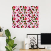 Zachte Kersen Vlinder Patroon, Glanzend Kawaii Fru Poster (Thuiskantoor)