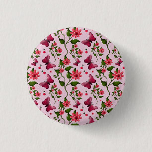 Zachte Kersen Vlinder Patroon, Glanzend Kawaii Fru Ronde Button 3,2 Cm