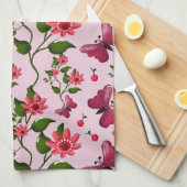 Zachte Kersen Vlinder Patroon, Glanzend Kawaii Fru Theedoek (Quarter Fold)