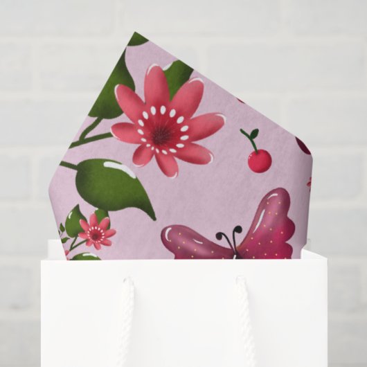 Zachte Kersen Vlinder Patroon, Glanzend Kawaii Fru Tissuepapier (Cadeauzakje)