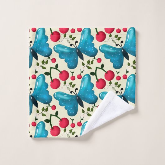 Zachte Kersen Vlinder Patroon, Glanzend Kawaii Fru Washandje (Wasdoekje)