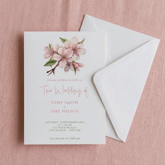 Zachte kersenbloesem header bruiloft uitnodiging