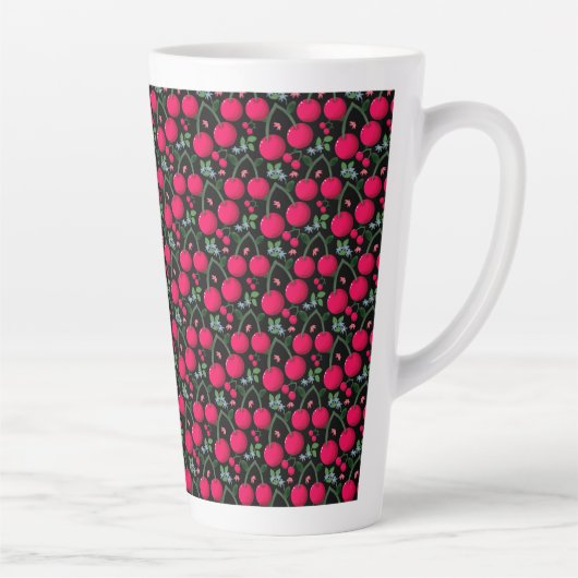 Zachte Kersenpatroon Esthetisch | Rode Kersen Naad Latte Mok (Rechts)