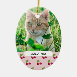 Zachte Kersenpatroon Op Maat Gemaakte Kat Foto Per Keramisch Ornament