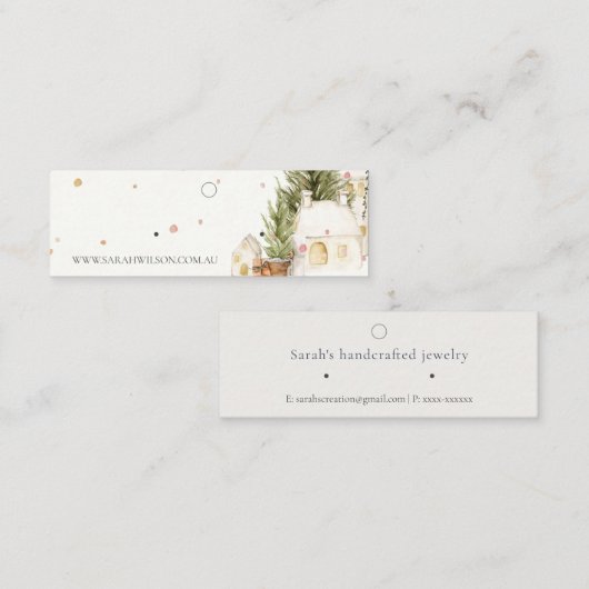 Zachte Kerstboom Huis Sneeuw Oorbel Stud Houder Mini Visitekaartje (Voorkant / Achterkant)