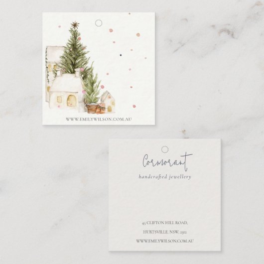 Zachte Kerstboom Huis Sneeuw Oorbel Stud Houder Vierkante Visitekaartje (Voorkant / Achterkant)