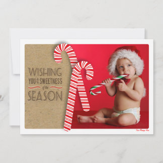 Zachte kerstfoto met leuke snoepstokken feestdagenkaart