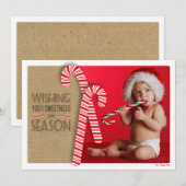 Zachte kerstkaart met foto en leuke snoeppepermunt (Voorkant / Achterkant)