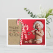 Zachte kerstkaart met foto en leuke snoeppepermunt (Staand voorkant)