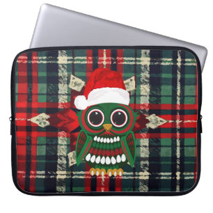 Zachte Kerstuil Rood Groen Katernen Patroon Kerstf Laptop Sleeve