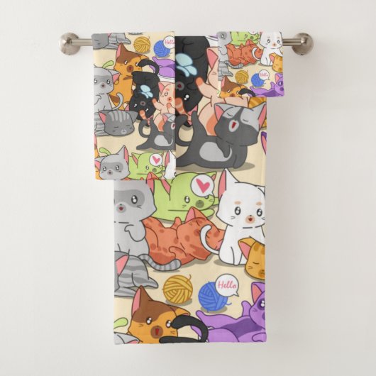 Zachte Kleine Katten Patroon Bad Handdoek (Insitu)