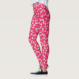 Zachte kleine witte bloem motief roze patroon leggings