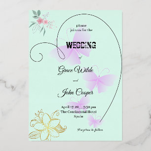 Zachte kleur met bloemen- en vlinderontwerp folie uitnodiging