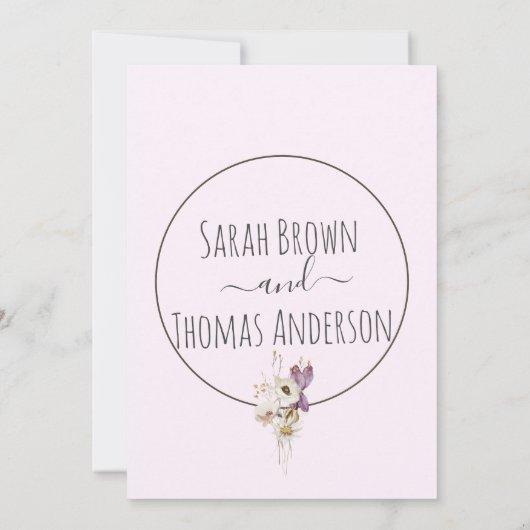 Zachte kleur Wilde bloemen Baby Roze uitnodiging (Achterkant)