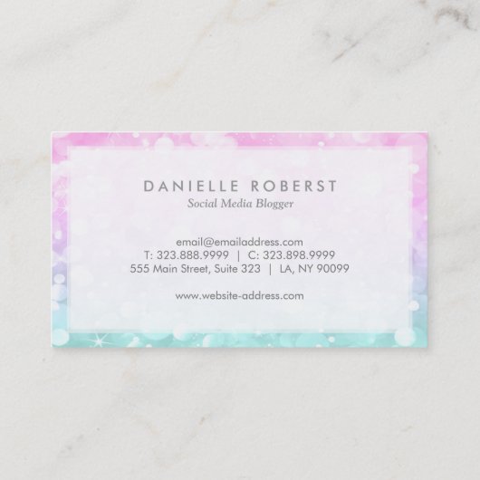 Zachte kleuren bokeh sprankelende glitter visitekaartje (Achterkant)