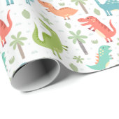 Zachte kleuren Dinosauriërs palmbomen Kinderen Cadeaupapier (Rol Hoek)