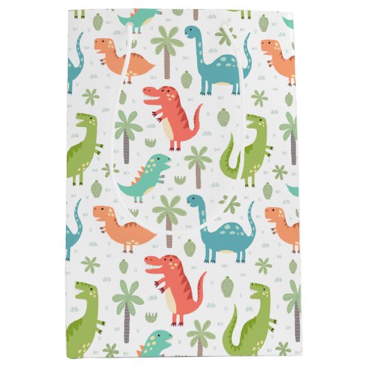 Zachte kleuren Dinosauriërs palmbomen Kinderen Medium Cadeauzakje (Voorkant)