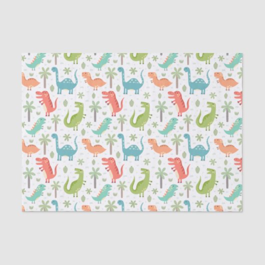 Zachte kleuren Dinosauriërs palmbomen Kinderen Tissuepapier (Voorkant)
