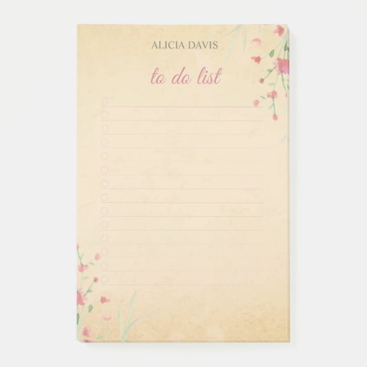 Zachte kleuren Eenvoudige bloemen | Je naam | Post-it® Notes (Voorkant)